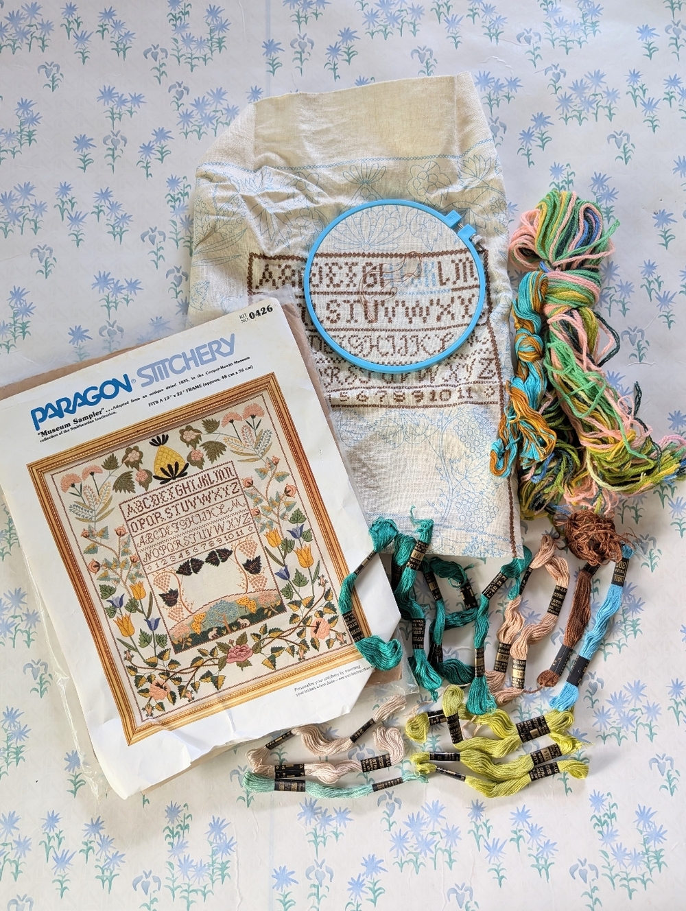 Vintage Paragon Stitchery Museum Sampler Embroidery Kit Crewel Wool Needlepoint